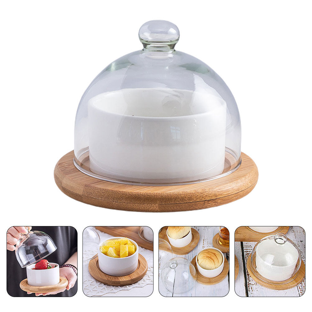 Ceramic Salad Bowl Set with Cl - Plastic Dome Clear ulasan dan harga